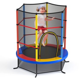 FIREFLOWERY 55” Toddler Trampoline, Indoor Trampoline for Kids, ASTM Approved Small Trampoline with Safety Enclosure Net & Double-Sided Zipper, Ideal Gift for Boys and Girls (Colorful)