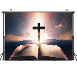 Mestiker 7x5ft Opened Bible Book Backdrop Biblical Background for Photography Church Sanctuary Decor Jesus Christ Bible Video Background Easter Backdrop Bible School Decor Studio Props Vinyl