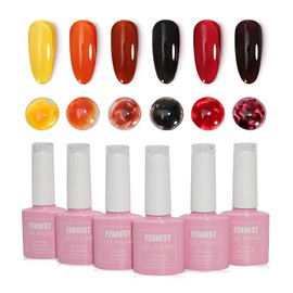 FZANEST Fall Gel Nail Polish Colors Set,Jelly Brown Gel Polish Nail Crystal Transparent Yellow Orange Blood Red Dark Wine Gel Polish Kit Manicure DIY Nail Art Home Salon for Women