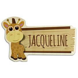 printplanet Wooden Door Sign with Jacqueline Name Plaque Giraffe Design Wooden Sign Children's Room Sign