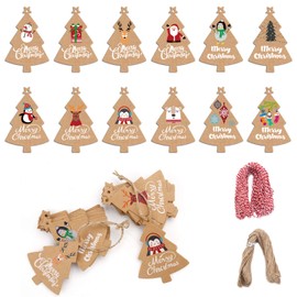 LOKIPA Christmas Tree Gift Tags,120 Pieces Xmas Kraft Paper Gift Label Parcel Present Hanging Tags with 230 Feet String Twine