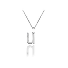 Hot Diamonds Round Diamond and Micro Letter U 925 Sterling Silver Pendant with 46 cm Curb Chain