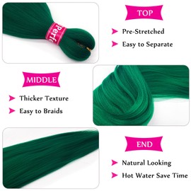 Dark Green Braiding Hair Pre Stretched Kanekalon Knotless Prestretched Braiding Hair 30 inch Colored Hair Extensions for Braiding Pre Stretched Micro Braids Itch Free Yaki Long Braiding Hair