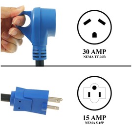 30 Amp RV to House 110/120V Adapter,Camper Trailer RV Plug into Regular 110V Power Outlet,15 Amp Male to 30 Amp Female Adapter RV Owner Must Have,NEMA 5-15P to TT-30R,Load 1875 Watt,12-inch,ETL Listed