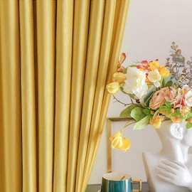 SINGINGLORY Velvet Curtains Yellow 52 x 96 Inch Blackout Grommet Window Curtains 2 Panels Set for Bedroom and Living Room (W52 xL96, Yellow)