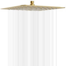 Esnbia 12" Rain Shower Head, Stainless Steel Rainfall Ceiling Mount Shower Head, 2.5 GPM Water Flow, Brushed Gold （Shower Arm NOT Include）