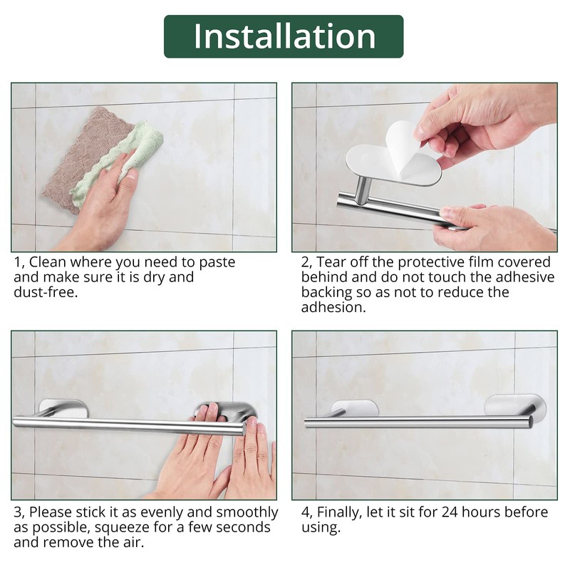 Self Adhesive Towel Bar, JiGiU Bathroom Hardware Set Include 16-Inch