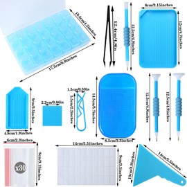 QYING 68PCS 5D Diamond Art Painting Tools and Accessories Kits,with Diamond Art Painting Trays and 28 Girds Storage Box,Diamond Art Pens and Tweezers Glue (Blue)