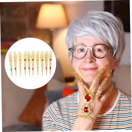 Ipetboom 10pcs Long Gold Rhinestone Nail Tip Set Queen Costume Accessories for Women Ancient Style Fake Nails with Sparkling Design for Parties and Cosplay