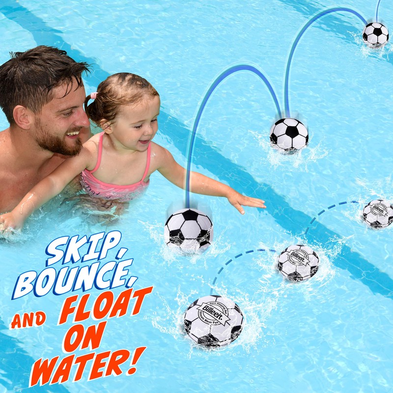 Billeeit 4Pcs Water Skipping Balls for Pool Play(Soccer Theme), Water