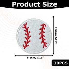 30pcs Baseball Iron On Patches,White Edges Chenille Patches 3 Inch Softball Large Iron On Patches for Hats Clothings T-Shirts DIY Clothes