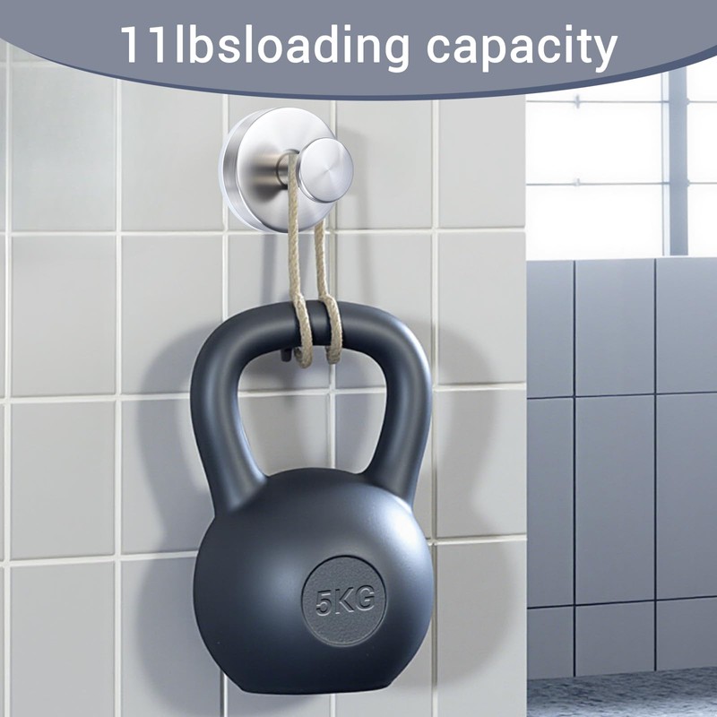 WellMade 2 Pack Brushed Stainless Steel Suction Cup Hooks for