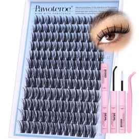 Pawotence Fairy Lash Clusters Kit Eyelash Clusters 10-18mm Wispy Lashes Clusters Eyelash Extension Kit 144pcs Natural Individual Lashes with Lash Bond and Seal, Tweezers, DIY Lash Extension Kit