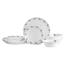 Cello Regal Collection 18 pc Dinnerware Set, Service for 6, Chip & Scratch Resistant, Lightweight Round Plates and Bowls Set, Microwave & Dishwasher safe, Opalware Dinner Set, Black Magic