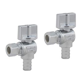 Angle Stop Valve 3/8-in Compression x 1/2-in PEX , 1/4 Turn Lead Free Chrome Plated Brass Shut off Angle Valve for Faucet or Toilet Installation(2-Pack)