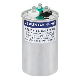 VEXUNGA 55/15 uF 55+15 MFD 370VAC or 440VAC Dual Run Start Round A/C Capacitor CBB65 Air Conditioner Capacitors for AC Unit Fan Motor Start or Heat Pump or Condenser Straight Cool