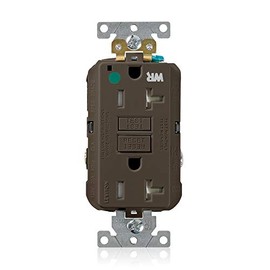 Leviton 20A-125V Extra-Heavy Duty Hospital Grade Tamper/Weather-Resistant Duplex Self-Test GFCI Receptacle, 20-Amp, GFWT2-HG, Brown