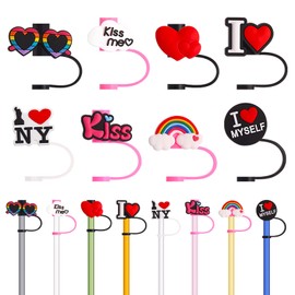 8 piezas de silicona con forma de corazón para popote, reutilizables, a prueba de polvo, para el día de San Valentín, boda, fiesta, cumpleaños, fiestas, regalos de pajita, decoración portátil