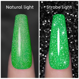 RARJSM Green Gel Nail Polish, 7.5ml 0.25Floz Reflective Gel Nail Polish Glitter Gel Polish Summer Candy Collection Diamond Shimmer Neon Green Nail Gel for Starter Nail DIY UV LED Lamp Required