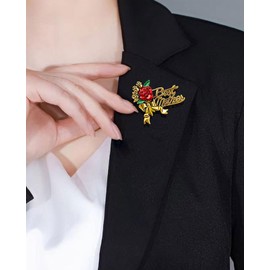 Elegant Flower Best Mother Brooch Pin for Women Girls Mom Fashion Red Blue Rose Green Leaf Bowknot Ribbon Badge Brooches Lapel Pins Cute Dress Accessories Mother's Birthday Christmas Jewelry for Mommy Wife (Gold)