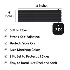 RUBBER BOND Garage Wall Protectors 8 Pack - 4x15 Inches Strong Self-Adhesive Rubber Bumper Protectors for Garage Walls - Anti-Scratch and Waterproof (Black)