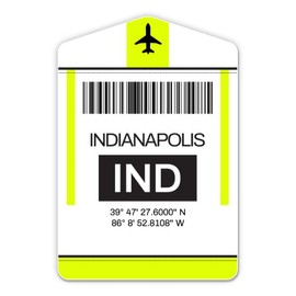 Squiddy Indianapolis Indiana Airport Code IND Travel Luggage Tag - Vinyl Sticker for Car, Laptop, Notebook (5" high)