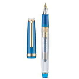 Jinhao - Pluma estilográfica acrílica 82, punta fina de iridio con convertidor de tinta, color azul marino clásico y transparente, diseño clásico...  
