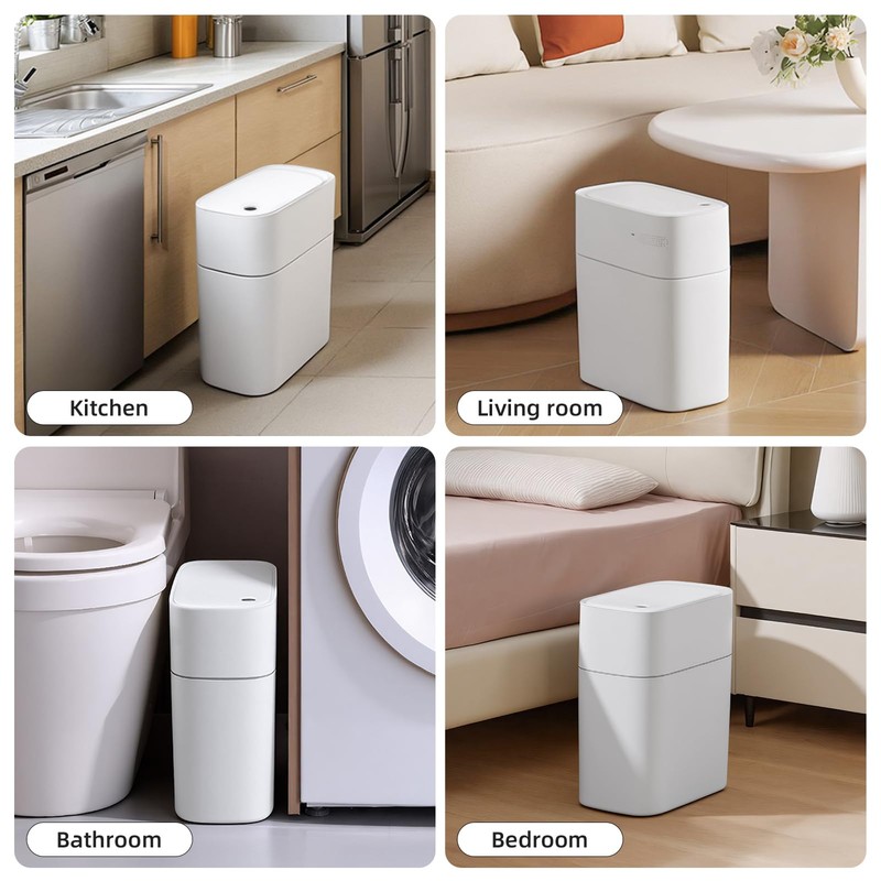 JUDRDO 3.5 Gal Slim Touchless Bathroom Trash Can, Automatic Diaper