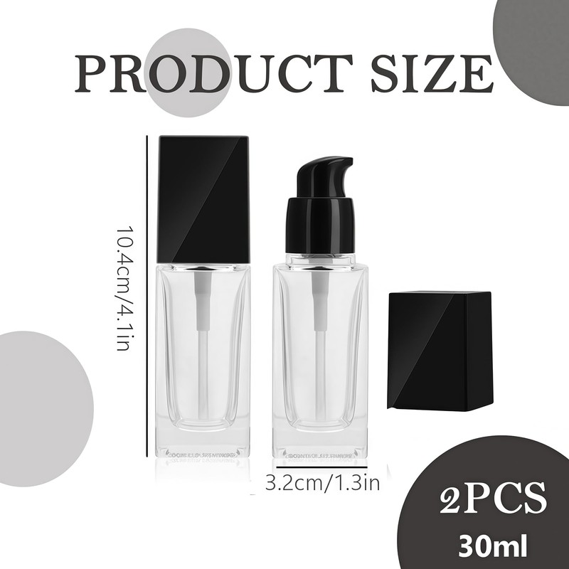 2Pcs 30ML/1oz Empty Square Clear Glass Lotion Pump Bottles with