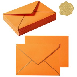 Topeen 50 Pieces A7 Envelopes with Gold Border, 5.24 x 7.21 Inches Envelopes with Gold Stickers for Greeting Cards and Invitation (Dark Orange, A7-5x7)