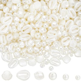 SUNNYCLUE 1 Box 400Pcs Shell Pearl Beads White Seashell Beads Cute Bulk Beige ABS Plastic Imitation Pearls Large Seashells Ocean Sea Bead for Jewellery Making DIY Crafting Bracelets Necklaces Gifts