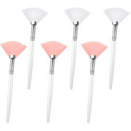 Facial Fan Brushes Set of 6- Pink & White, Soft Face Mask Applicator Brushes for Estheticians, Flat Head Makeup Tools for Women & Girls
