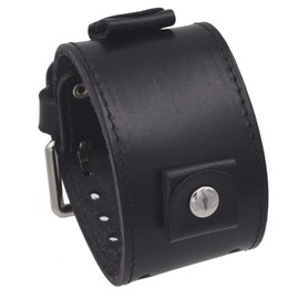 Nemesis LBB-KK 24mm Lug Width Wide Black Leather Cuff Wrist Watch Band with Black Stitching