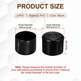 PATIKIL 52mm/2.05" Rubber End Caps, 6 Pcs Screw Caps Covers Flexible Blot Protector PVC for Screw Bolt Ends Tube Thread Caps, Black