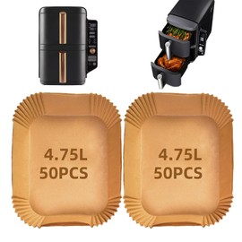 100PCS Ninja Double Stack XL 9.5L Air Fryer Liner, Dual Air Fryer Paper Liners for Ninja SL400UK, AF300UK, AF400UK, Air Fryer Liners Disposable for Ninja, Cosori, Tower, Other Dual Airfryer