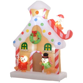 7FT Giant LED-Lit Gingerbread House Christmas Inflatable Blow-Up for Indoor & Outdoor Yard Decor Holiday Blow-Up DecorationTitle: Default Title