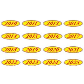 EZ-Line Oval Model Windshield Year Stickers for Car Windows Large Vinyl Dealership Supplies Pro Pack 1 Dozen Each Year 2013-2025 (Red on Yellow)