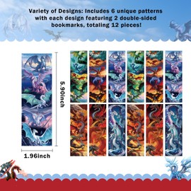 AFRITEE Bulk Vintage Dragon Bookmarks - 12 Pack Fantasy Dragon Themed Paper Bookmarks Suitable for Kid and Teenagers, Red Cool Dragon Retro Bookmark Creative Gifts for Boys Teen Book Lovers
