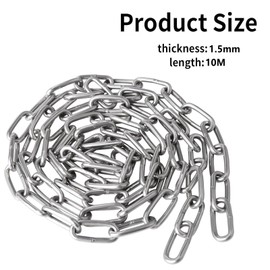 NCCHDZSW Stainless Steel Chain Length 10 Metres 1.5 mm 304 Stainless Steel Chain Metal Chain Steel Chain for Hanging Fences, Swivel Chain Made of Steel Maximum Load 100 kg