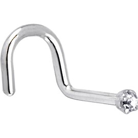 Body Candy 18 Gauge 1/4" Curve Length Solid 14k White Gold 1.5mm (0.015 cttw) Genuine Diamond Right Nose Stud Screw