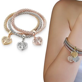 Pack of 3 Women's Bracelets with Tree of Life Pendant, Tree of Life Corn Chain Bracelets Adjustable Bracelet Valentine's Day Mother's Day Christmas Gift for Her Women Girlfriend Mum (Gold, Rose Gold,