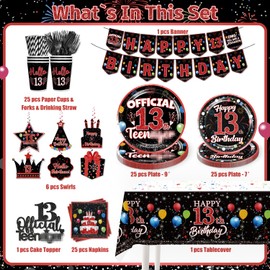 160pcs 13 Birthday Boy Decorations Plate, 13 Year Old Boy Birthday Decorations 13th Birthday Plates and Napkins Banner Teenage Boy Birthday Decorations Officially a Teenager Party Decorations for Boy