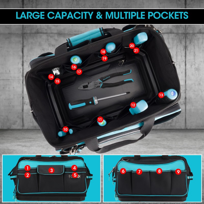 DURATECH 17" Wide Mouth Tool Bag, Large Storage 32 Pocket