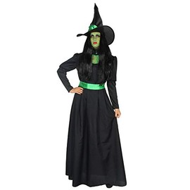 Foxxeo Black Green Witch Costume with Witch Hat for Women – Size M–4XL – Fancy Dress, Carnival, Hallowe’en, xl