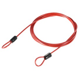 MECCANIXITY Security Steel Cable Lock, Safety Cable Flexible Wire Rope Luggage Lock 5feet 2.5mm Vinyl Coated Braided Steel with Double Loop for Bike Bicycle U-Lock Padlock Red