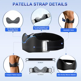 Silicone Patellar Tendon Support Strap, Adjustable Non-Slip Patella Band Stabilizer Knee Brace for Running, Hiking, Jumpers Knee, Tendonitis, Basketba