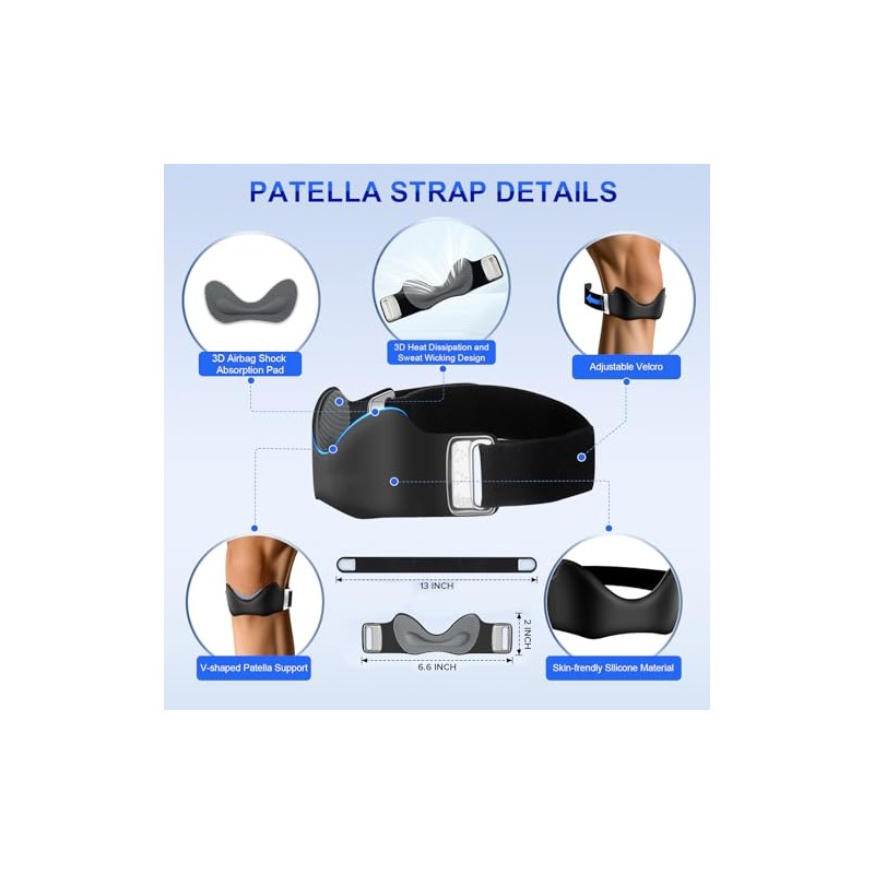 Silicone Patellar Tendon Support Strap, Adjustable Non-Slip Patella Band Stabilizer