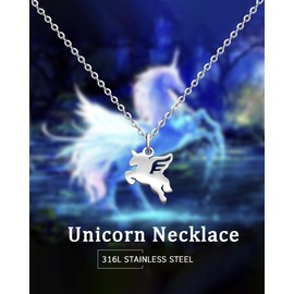 Yooborn Spirit Animals Unicorn Stainless Steel Pendant Necklace Luck Jewelry Gifts for Women teen Girls Pegasus Charms Gift for Sister BFF,birthday Christmas gifts for her.