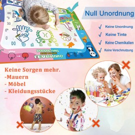 Reusable Water Doodle Mat, 3in1 Painting Drawing Writing No Mess Colouring & Drawing Game with Letter/Number/Animal/Fruit Patterns Double-Side Magic Mats for Kids (100x70cm)