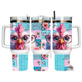Handmade Funny Chicken Lover Floral Plaid 40oz Tumbler Travel Mug Insulated Tumblr